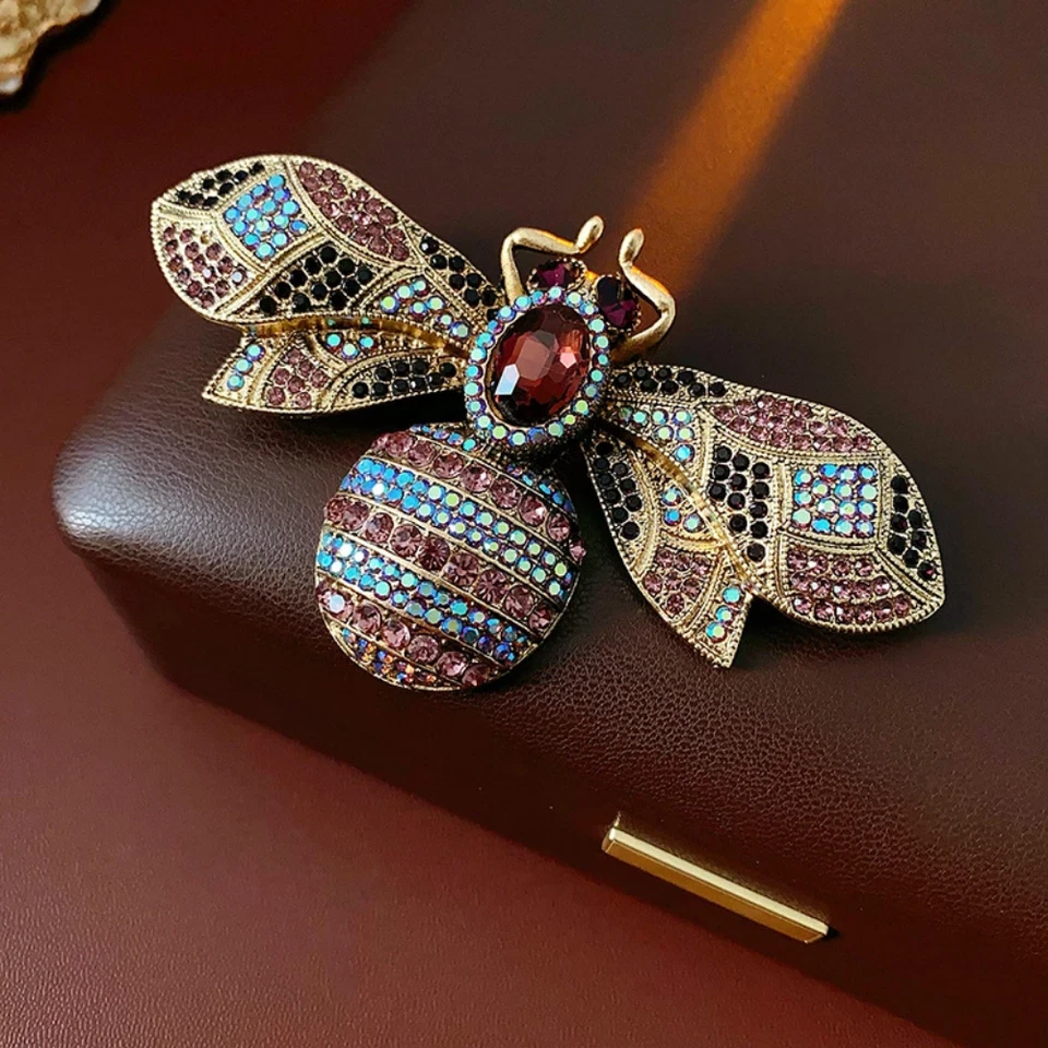 Broche prendedor GRANDE retro cristal abeja oro - diamantes de imitación insectos joyería regalo de verano Foto 3 de 4