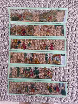 Lot De 6 Plaques De Verre Peintes Pour Lanterne Magique, 1900, Thème Le Petit Poucet, Antique Français