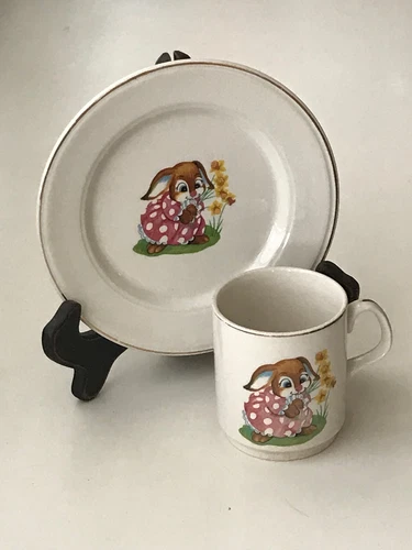 Vintage Child/Baby Rabbit Plate & Mug Made in England Easter Baby Gift