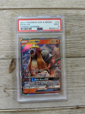 PSA 9 Graded 2017 Pokemon Sun & Moon Entei GX Shining Legends #10