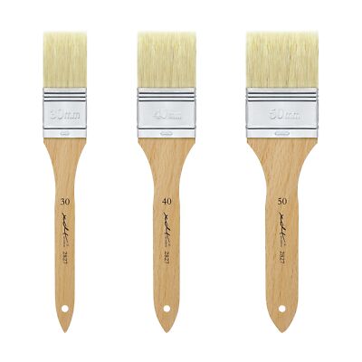 3-Piece Hake Hog Bristle Paint Brush Set for Acrylic Oil & Watercolor