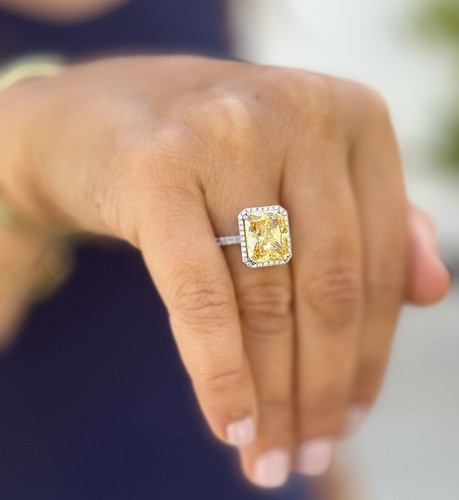 Cushion Fancy Yellow And Natural Diamonds Engagement Ring 14k Yellow Gold 5.75ct - Picture 5 of 16