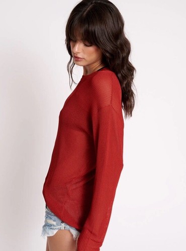 One Teaspoon Rust Red Amity Sheer Ribbed Knit Top Long Sleeve Shirt Size XS - Picture 5 of 13