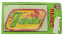 E-Z Sew Names Janice Green Pink and Yellow Vintage Uniform Patch new in original