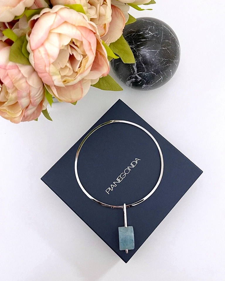 Pianegonda gioielli donna collana choker rigida in argento 925% e Acquamarina - Immagine 2 di 4