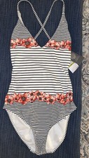 NWT Vince Camuto Swimsuit One-Piece Sz 14 Blossom Stripe Monokini