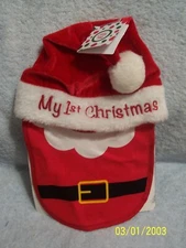 My First Christmas Baby Santa Hat & Bib Fits Up To 12 Months New By Little Me