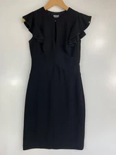 ANN TAYLOR Women's Dress Size 2 Black Ruffle Cap Sleeve Keyhole Neck Lined 