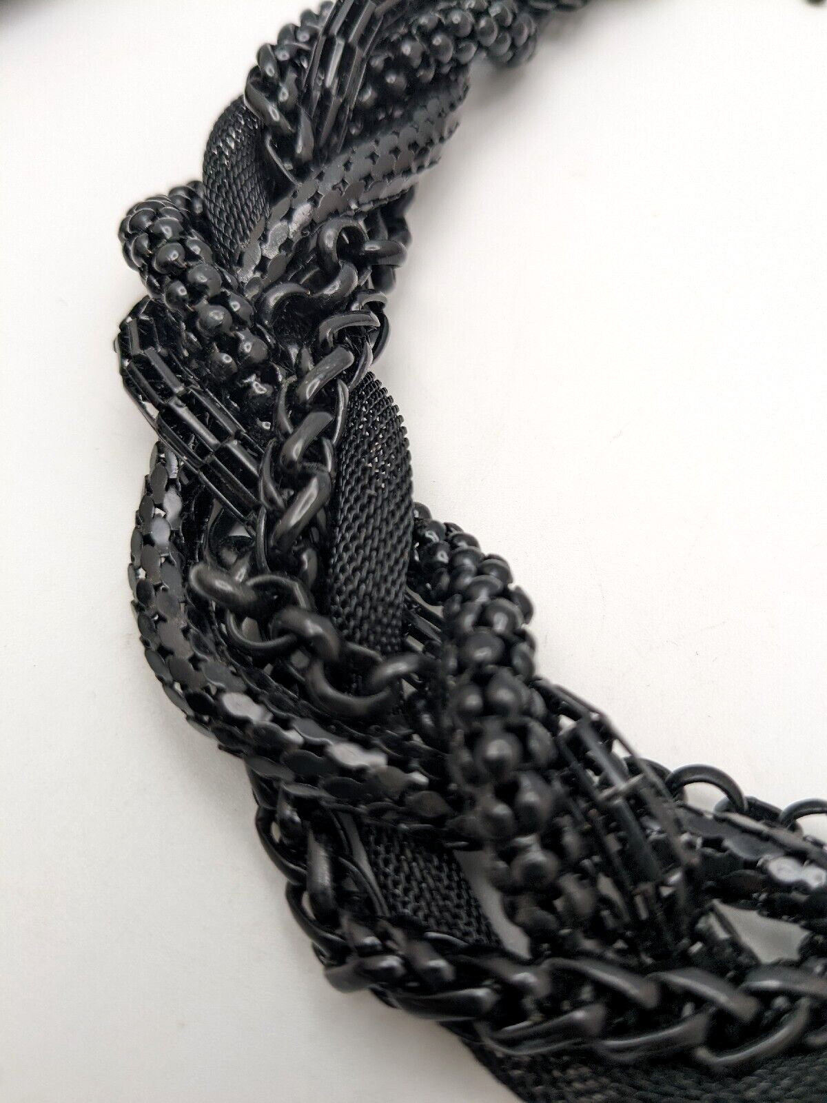 Unsigned Braided Statement Necklace six Black mes… - image 4