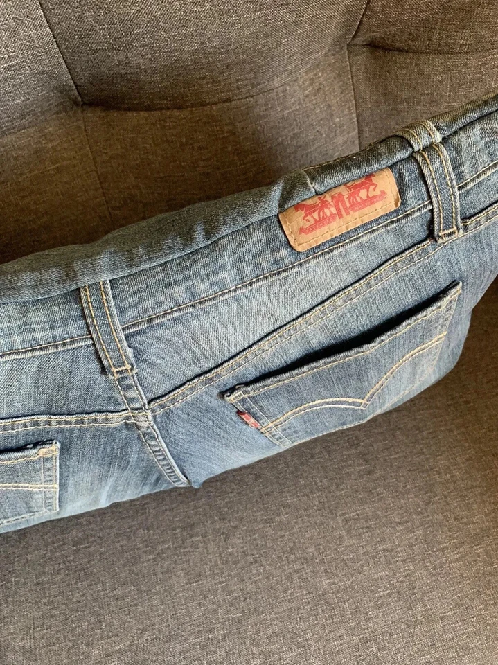 Винтажный ручной работы Levis синие джинсы джинсовой ткани подушка карманы Levi этикетка Chambray 20 x 12 - Изображение 3 из 4