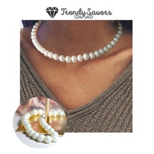 Image of  Classic Cream color Wedding Necklace Pearl Cream 18K Gold Plated Jewelry Women