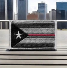 Grey Thin Red Line Patch Puerto Rico Flag Fits For VELCRO® BRAND Loop Fastener