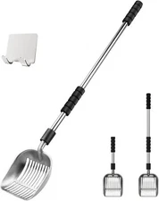  Cat Litter Scoop, Metal Litter Scooper with Deep Shovel, Detachable Long 