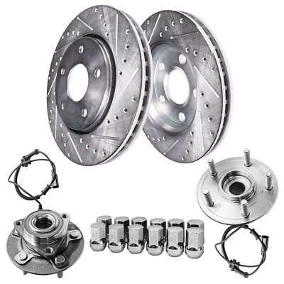 Front Drilled Rotors Wheel Bearing Hubs 12pc Lug Nut for 2012-18 Ram ...