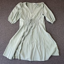 Calvin Klein Gauzy Midi Dress Womens 14 Pale Green Smock Front