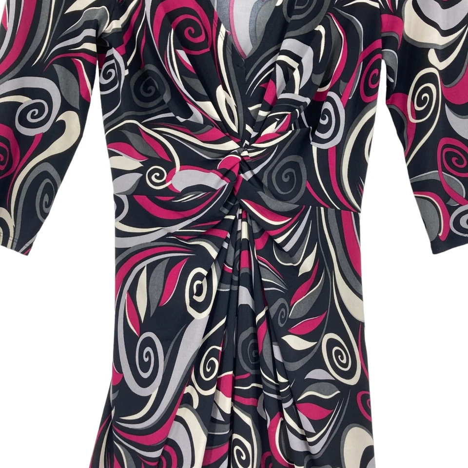 B. Vestido elegante para mujer talla 8 multicolor estampado geométrico cuello en V nudo delantero Foto 3 de 4