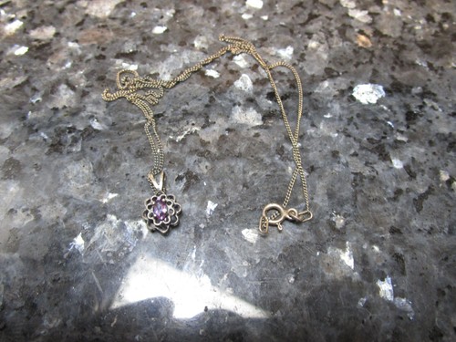 Vintage 925 Sterling Silver & Amethyst Pendant W/ Sterling Necklace - Picture 2 of 4