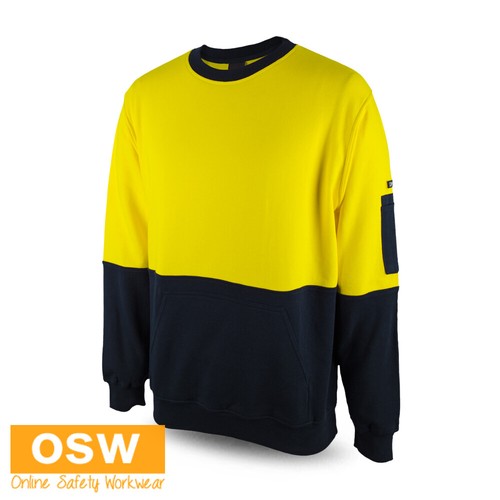 Unisex Hi Vis 310 100% Cotton Crew Neck Fleece Orange/Navy Yellow/Navy 6HVCM - Picture 7 of 8