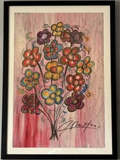 JESUS REYES FERRERIA VINTAGE  MODERN ABSTRACT STILL LIFE FLOWERS OIL PAINTING 66