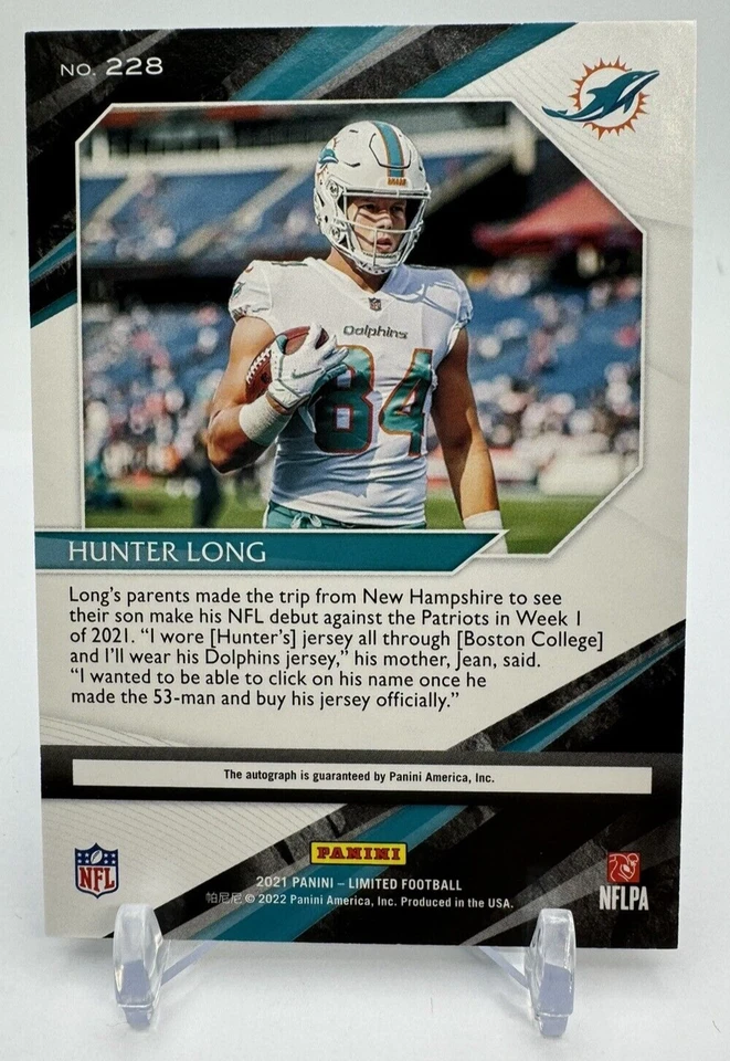 2021 Panini Limited Football Hunter Long RC Auto /99 Dolphins - Image 2 of 2