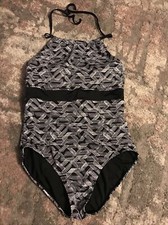 Time and True Swimsuit One Piece Black White Halter XL 16-18