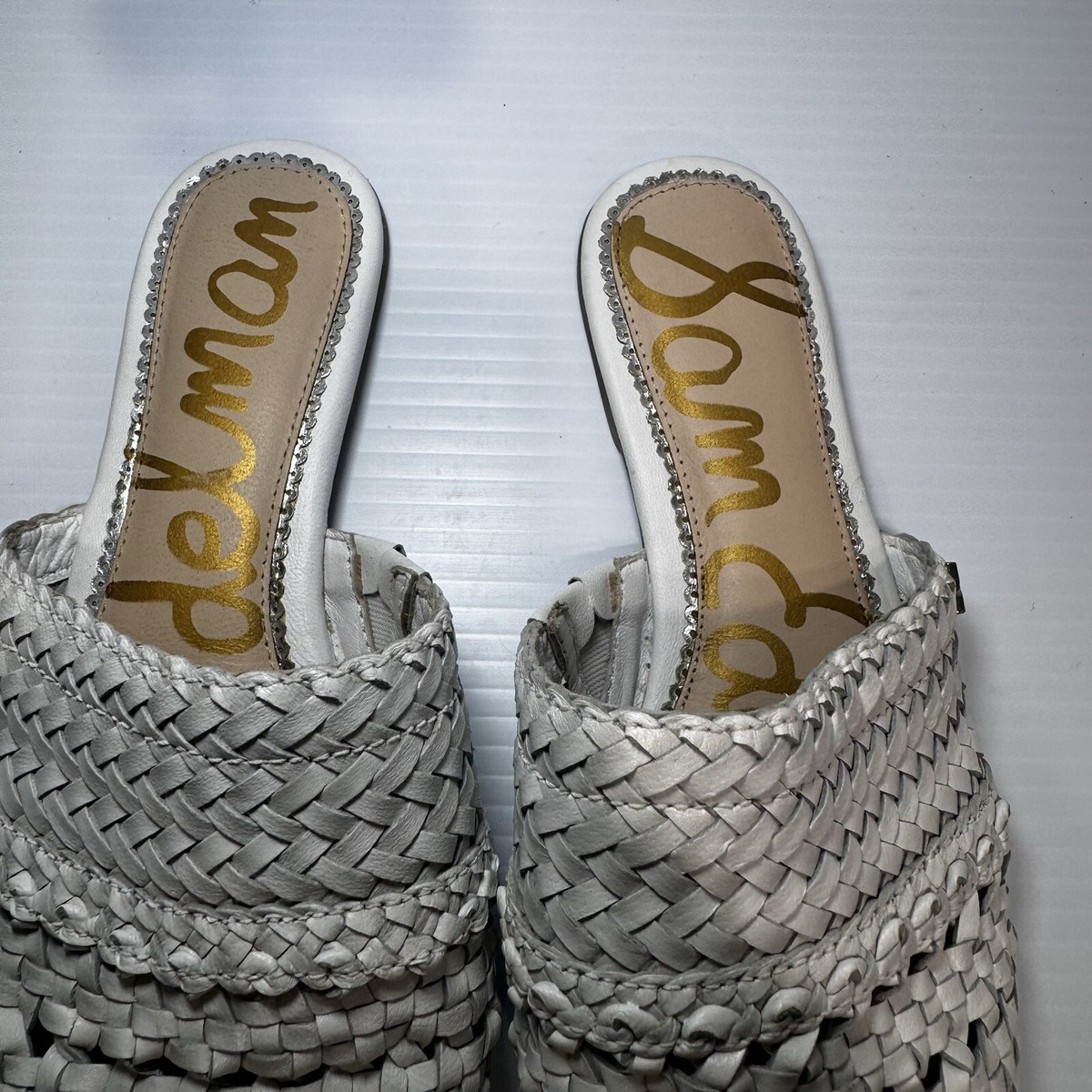 New Sam Edelman Natalya White Leather Woven Mules Size 7 | eBay
