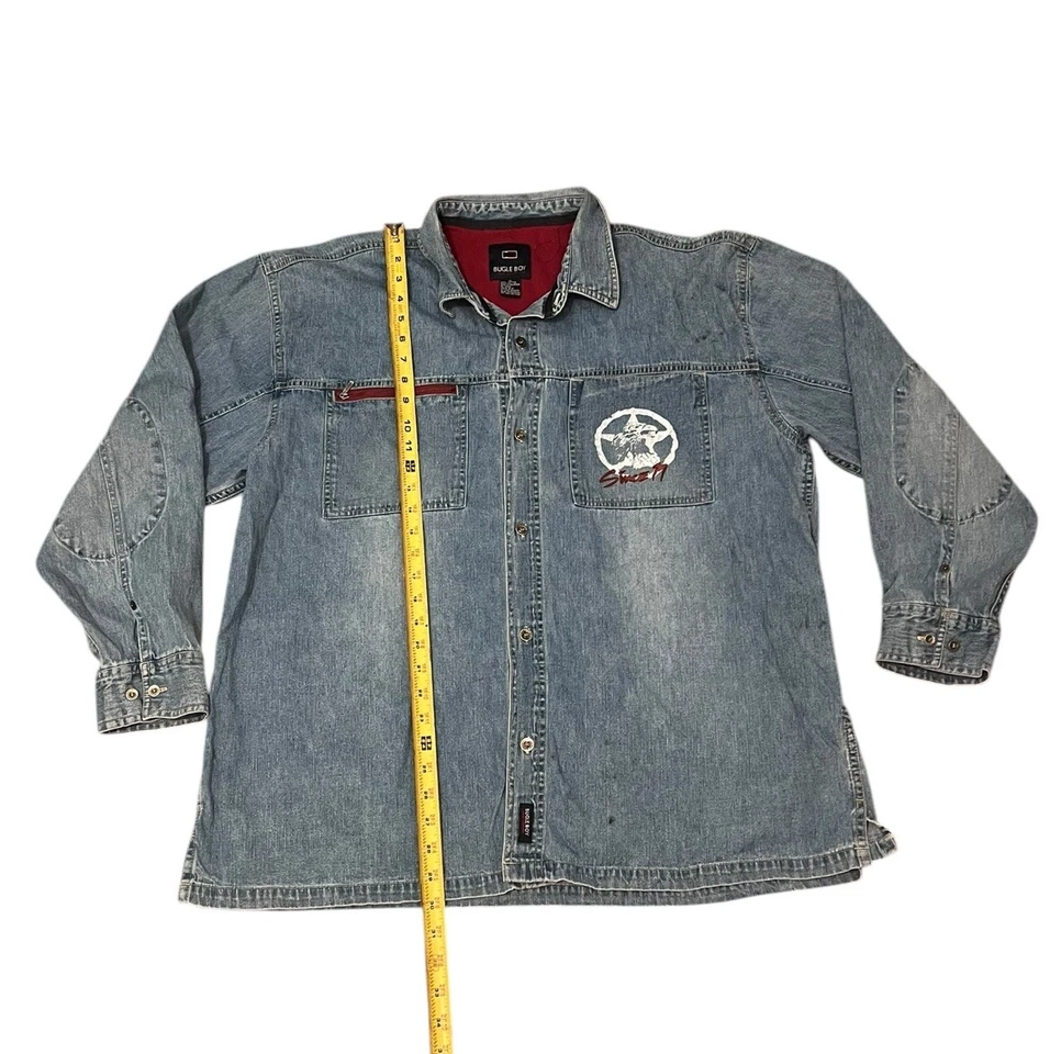 Vintage Bugle Boy LS Button Up Denim Shirt  Y2K Men’s  L Blue Light Wash Cotton - Image 3 of 4