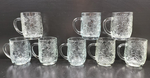 8 Princess House Fantasia Clear Mugs Set Embossed Floral 516 Etched Holiday Lot - Picture 7 of 24