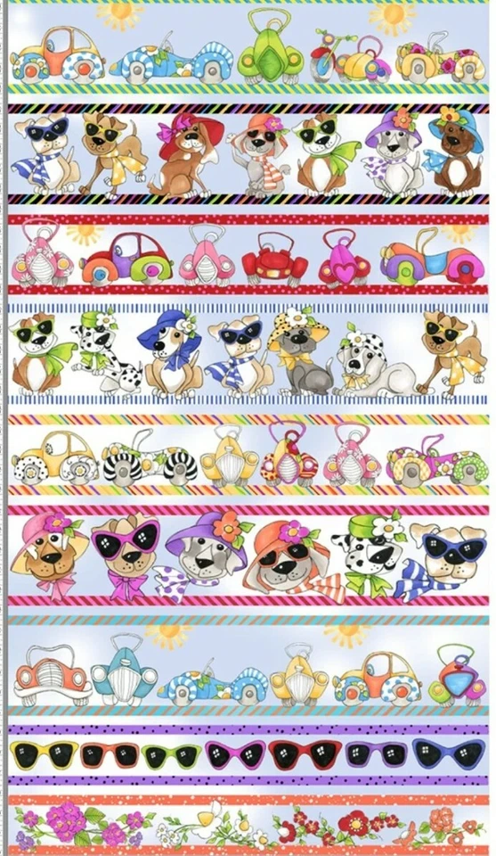 Loralie Designs Go Doggie - Azul cielo - Panel de acolchado y artesanía con autos y perros Foto 4 de 4