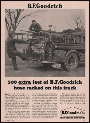 1957 Northfield Illinois Volunteer Fire Truck Photo BF Goodrich Hoses Print Ad