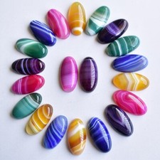 Wholesale 20pcs Natural Mixed Stripe Agate Oval Cabochon DIY Jewelry 15x30mm