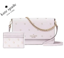 KATE SPADE Set Madison Studded Faux Pearls Flap Crossbody/Slim Card Holder $508