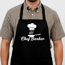 Black Chef Apron - Hat & Barker Print/Personalizable Name