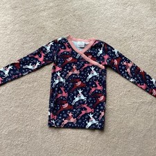 HANNA ANDERSSON LONG SLEEVED PAJAMA TOP, GIRLS 140, 10, REINDEER, SNOWFLAKES