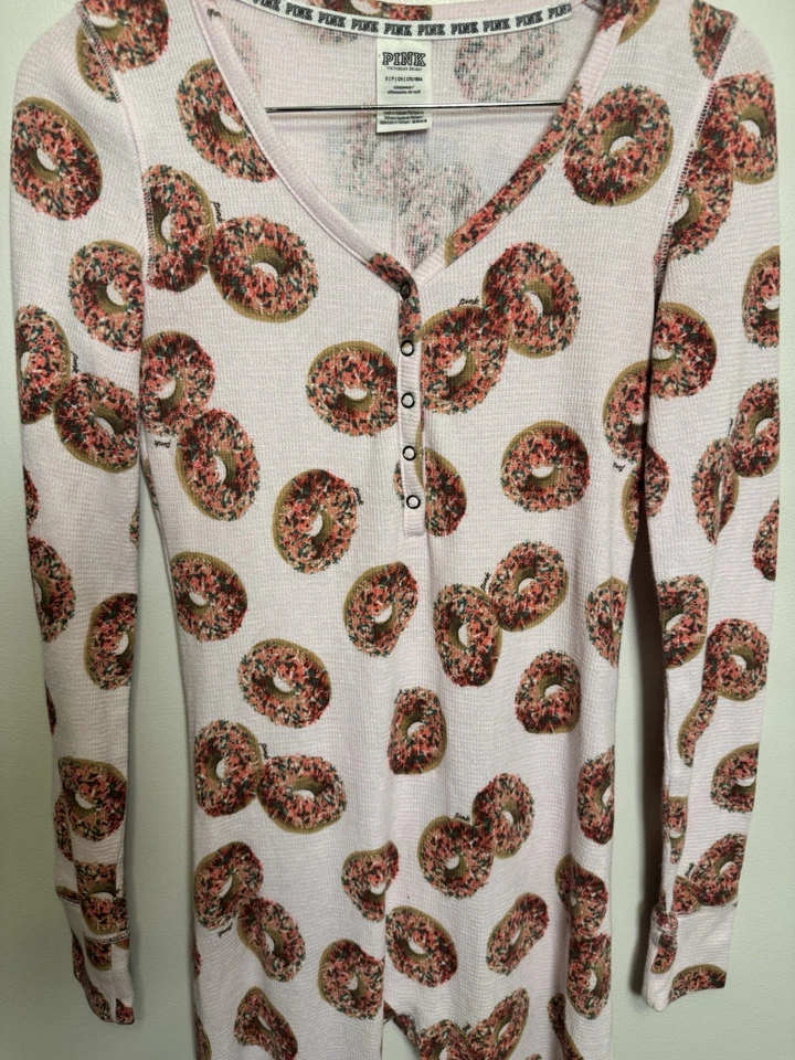 💕Victoria's Secret розовый пончик Onesie цельный тепловой PJ пижамы S💕 - Изображение 3 из 4