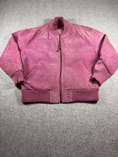 Vintage Suede Leather Bomber Jacket Pink Women’s