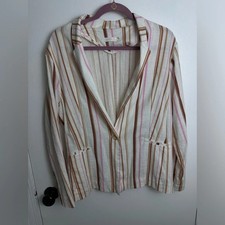 Lush women  s cream blazer pink brown stripes sockets size L 1488