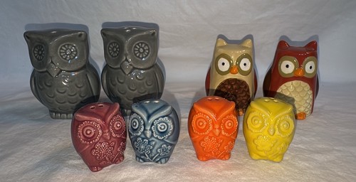 Ceramic Owl Salt & Pepper Shakers Set of 4, 2 Sets Mini: Gray, Orange, Yellow, B