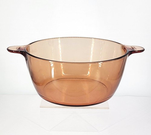1980er Corning Ware Visions gehärtetes Bernsteinglas großer Suppentopf Dutch Oven 4,5 l