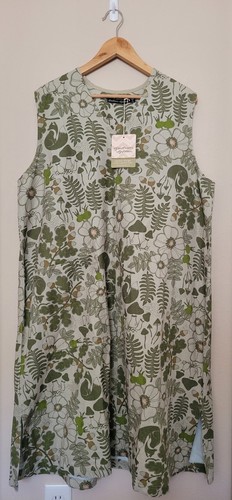 Gundrum Sjoden Green Tunic Dress XL Lagenlook Hippie Mushroom Floral Fox AOP NWT - Picture 1 of 14