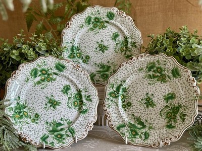 Antike Ridgway Dessertteller 9'' x drei Blumen ''Gloucester'' Form einige Mängel