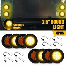8x 2.5 inch Round 13 LED Side Marker Clearance trailer Truck Light Amber Lamp US