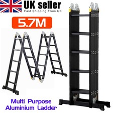 5.7M Multi-Purpose Aluminium Folding Ladder Extendable Work Platform Ladders UK