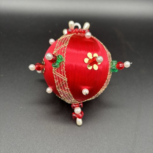 6er Set Vintage Perlen Satin Stecknadel Weihnachtsschmuck rot - Bild 2 von 6