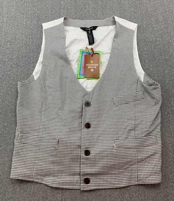 Houston White Houndstooth Button Up Vest Mens Small Gray White Business Career