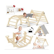 8 in 1 Pikler Triangle Set, Foldable Baby Climbing Wooden Toys with... Fast Ship