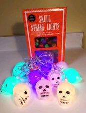10 SKULL Halloween String Lights 6.5 Ft - NEW IN BOX