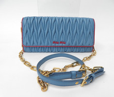 Authentic MIU MIU Matelasse Nappa Leather Chain Bifold Long Wallet 53224