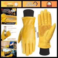 Insulated Winter Work Gloves for Men - Puncture Resistant, Cowhide Leather, Warm
