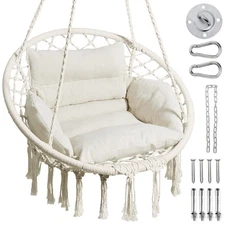 Hammock Chair, Macrame Swing Chair with Comfy Cushion, Boho Hanging Chair for...